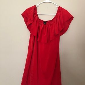 Red Ruffled Off the Shoulder Shift Dress